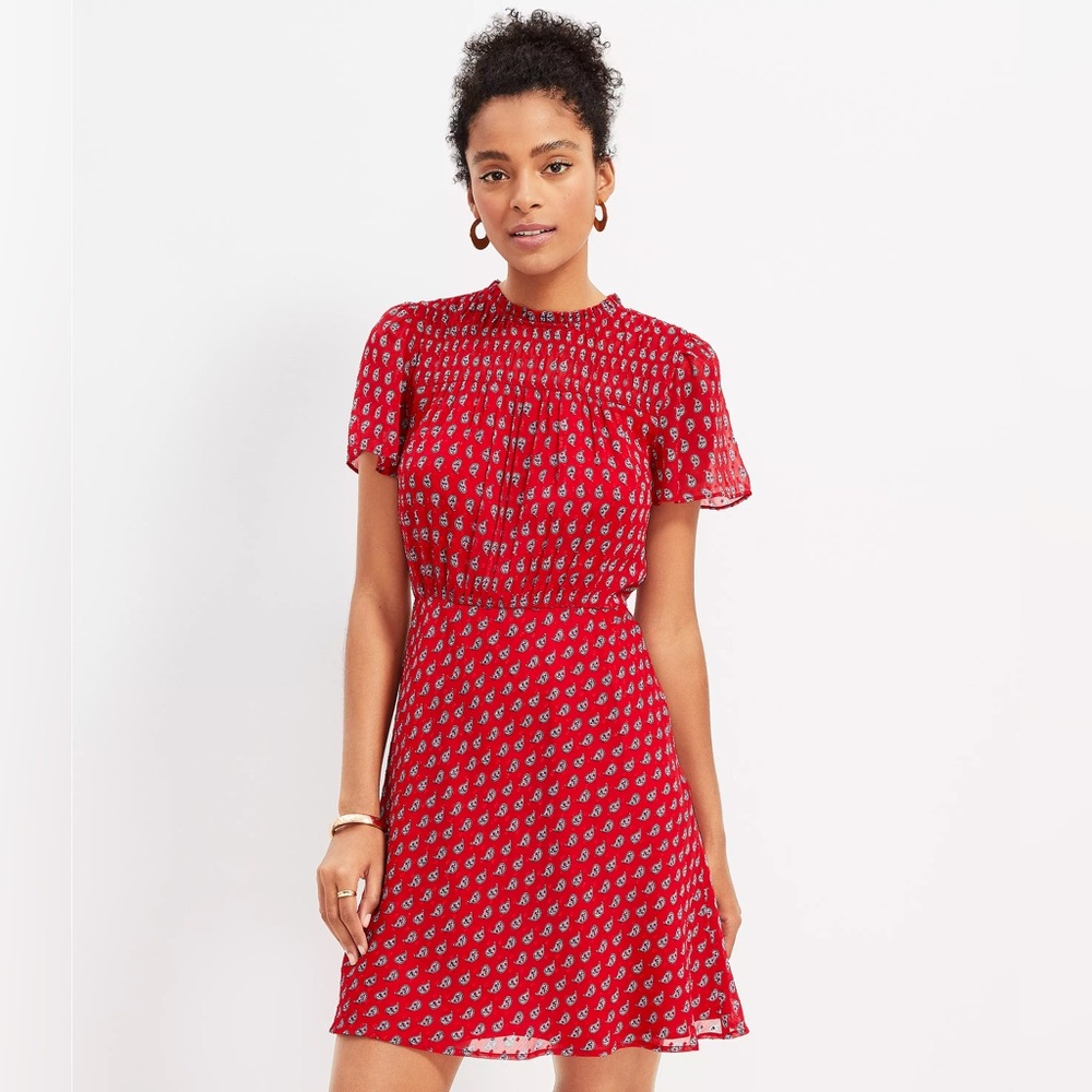 LOFT Red Paisley Dress size 4 P